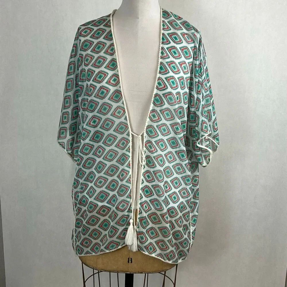 Rock 47 Wrangler Womens Sheer Kimono Sz Large Sheer Southwest Aztec Western Diam